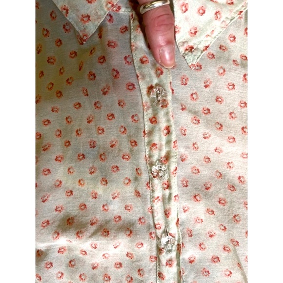 Johnny Was Yellowfield 8 Series Sheer Floral Blouse Top w/Flower Buttons - Picture 6 of 9